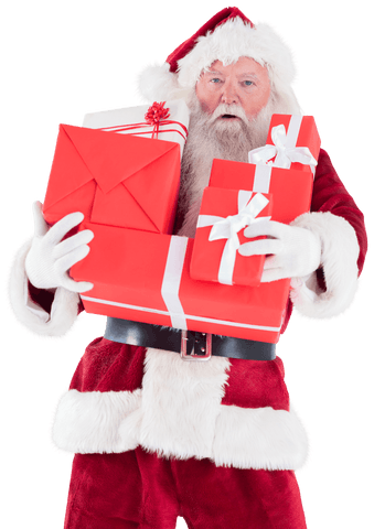 Santa Claus Holding Gifts Against Transparent Background with Copy Space
