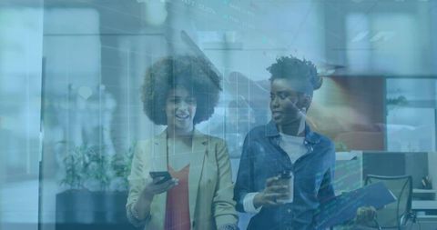 Business Colleagues Walking with Technology in Modern Office