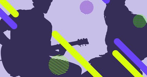 Abstract colorful silhouettes of musicians playing guitar and drum