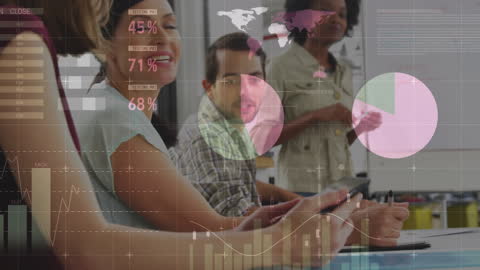 Diverse Professionals Analyzing Statistical Data in Team Meeting