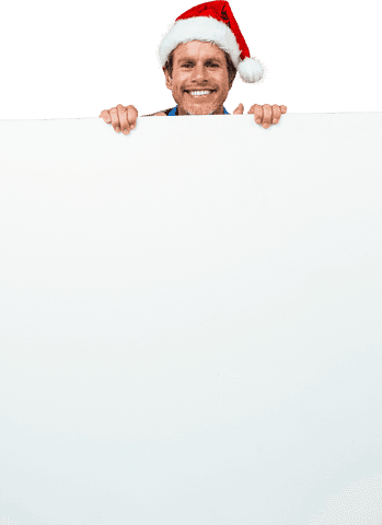 joyful man in santa hat behind transparent blank board - Download Free Stock Videos Pikwizard.com