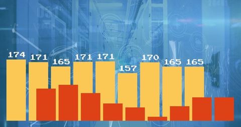 Dynamic Bar Chart Overlay on High-Tech Data Center Background