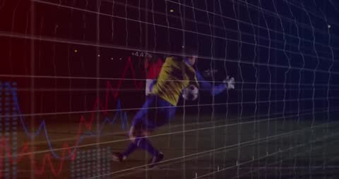 Soccer Player Striking Ball with Animated Statistics Overlay