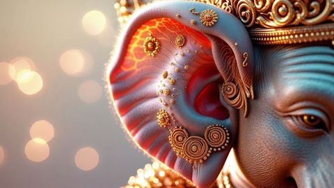 Intricately decorated elephant deity lord ganesha with gold filigree details