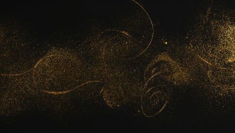 Swirling Golden Particles on Black Background Forming Ethereal Patterns
