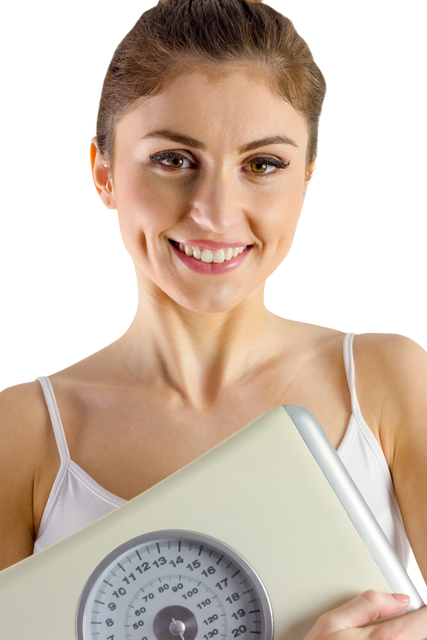 Transparent Image of Smiling Woman Holding Weighing Scales - Download Free Stock Videos Pikwizard.com