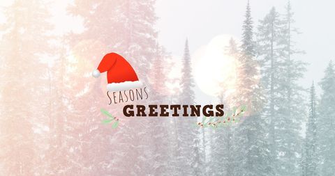 Festive Seasons Greetings Overlay on Winter Landscape