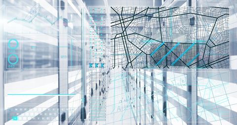 futuristic user interface with data visualization in server room - Download Free Stock Images Pikwizard.com