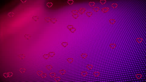 Floating Red Heart Icons on Gradient Purple Technology Background