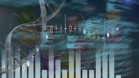 Digital DNA Strand Overlaid with Data Visualization
