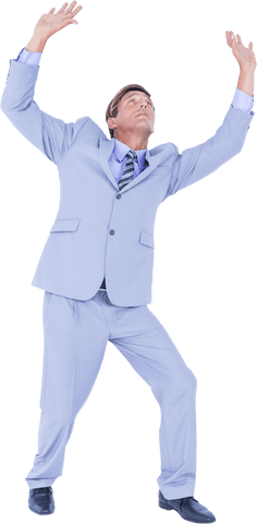 Transparent Businessman Appearing Anxious with Raised Hands