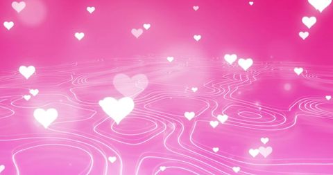 White Hearts Glowing Over Pink Abstract Background