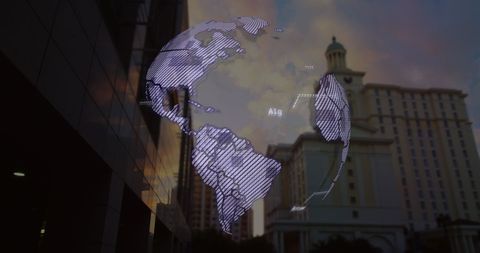 Digital Globe and Data Overlay on Urban Skyline