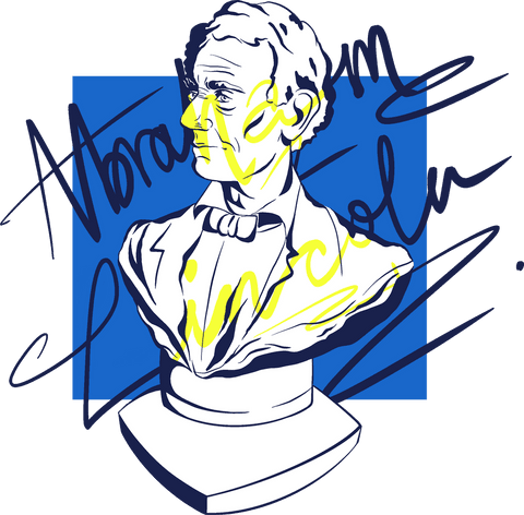 Abraham Lincoln Bust Illustration with Blue Background on Transparent Layer