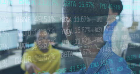 Business Professionals Analyzing Interactive Financial Data