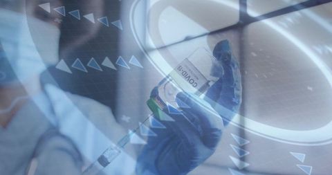 Nurse using hud technology for covid-19 vaccine preparation