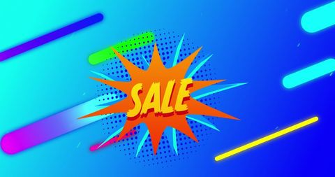 Dynamic Sale Banner with Vibrant Colors on Blue Background