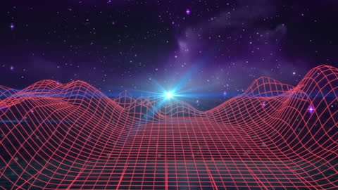 Retro Futuristic Grid with Starry Sky Background