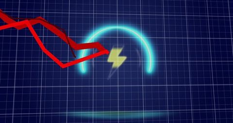 Digital Graph with Neon Power Symbol Representing Economy Fluctuations - Download Free Stock Images Pikwizard.com