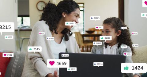 Mother and Daughter Engaging with Social Media Icons - Download Free Stock Images Pikwizard.com