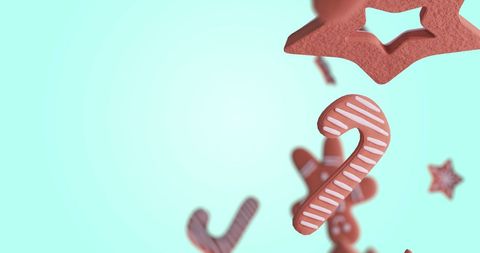 Flying Gingerbread Cookies on Pastel Teal Background