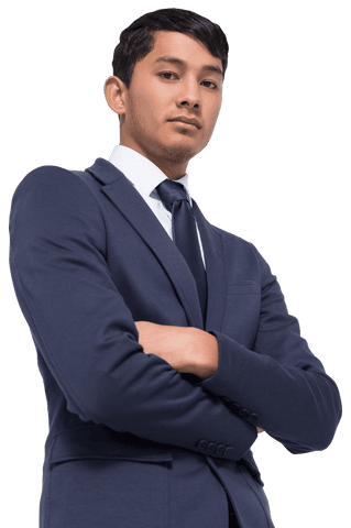 Confident Young Asian Businessman with Arms Crossed on Transparent Background