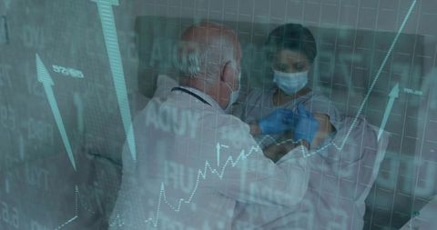 Healthcare professional administering medication with tech overlays