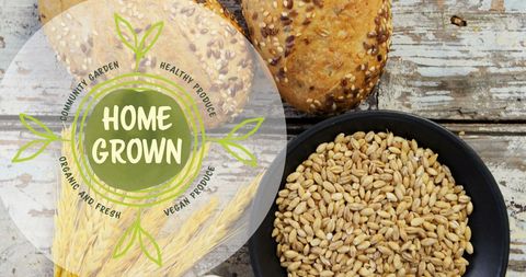Home Grown Bread and Grains with Healthy Produce Message