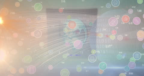 Global Digital Connectivity with Business Icons on Glowing Background