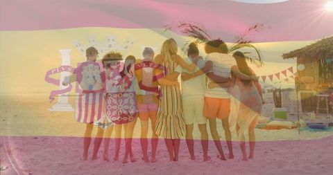 Multinational friends enjoying relaxation on tropical beach