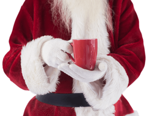 Transparent Santa Holding Red Mug Celebrating Holiday