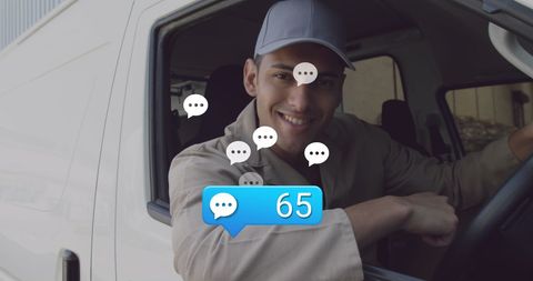 Delivery Worker Interacting with Social Media Notifications