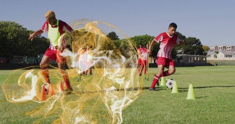 Dynamic soccer training with youth players outdoors