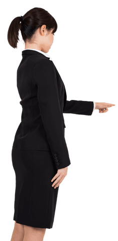 Transparent Businesswoman Pointing Side Prompt Directing