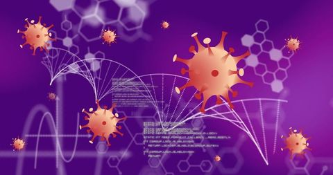 Coronavirus Cells Floating over Purple Biotechnology Concept Background - Download Free Stock Images Pikwizard.com