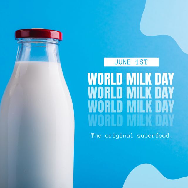 World Milk Day Banner Featuring Milk Bottle and Blue Background - Download Free Stock Templates Pikwizard.com