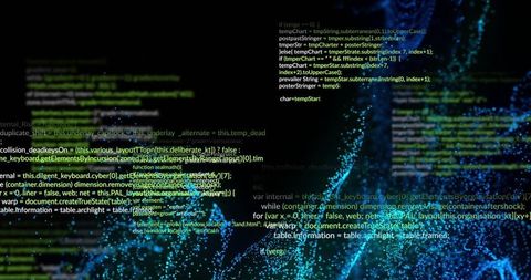 Futuristic technology background with code and particle network