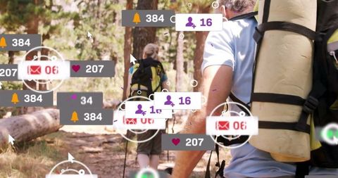 Hiking adventure with social media connectivity
