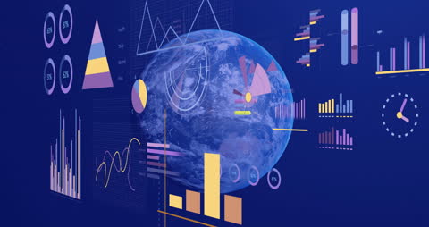 Globe with Futures and Charts Visualization Underlines Global Finance