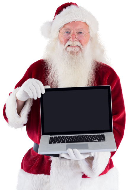 Santa Claus Holding Transparent Laptop Isolated with Blank Screen - Download Free Stock Videos Pikwizard.com