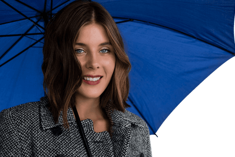 smiling woman with transparent blue umbrella close-up portrait - Download Free Stock Videos Pikwizard.com