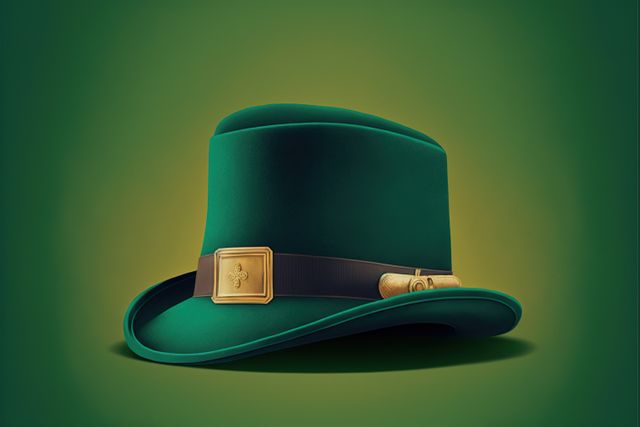 Green hat of leprechaun on green background, created using generative ai technology. St patricks day and celebration concept digitally generated image.