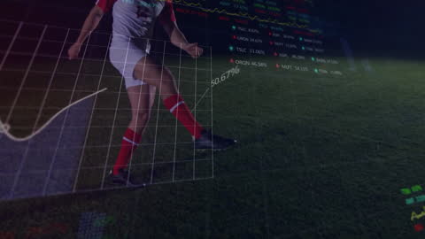 Soccer Player with Financial Data Overlay on Field