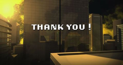 Digital Thank You Text Over Futuristic Cityscape