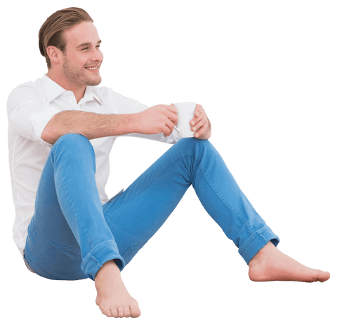 smiling man relaxing with coffee in transparent background - Download Free Stock Videos Pikwizard.com