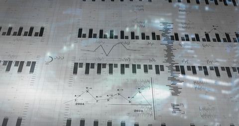 Futuristic Digital Interface with Bar Charts and Line Graphs
