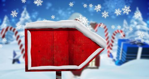 Snow-Covered Wooden Signpost with Candy Cane Background - Download Free Stock Images Pikwizard.com
