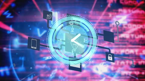 Digital Animation of Clock with Media Interface Icons