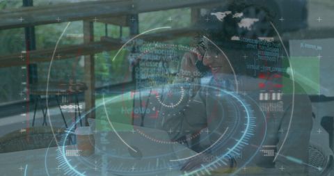 Futuristic Digital Interface Overlooking Working Professional