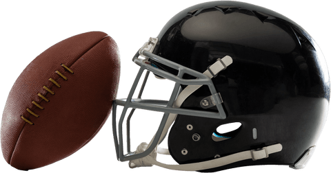 Transparent football helmet and ball on blank background